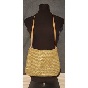 90s Vintage‎ Fossil Woven Straw & Leather Shoulder Bag Sage Purse Magnetic Snap